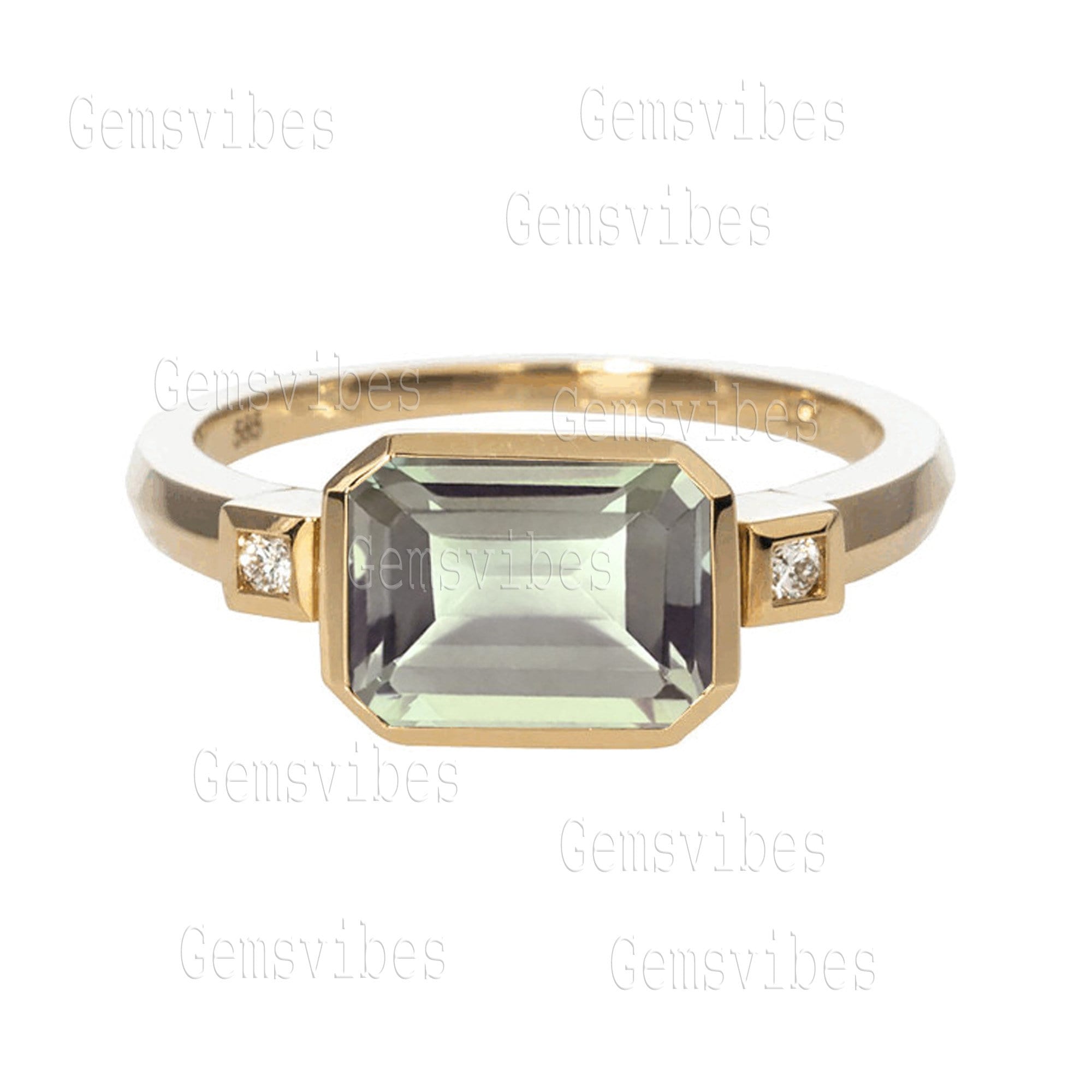 Green Amethyst Ring, Octagon Prasiolite, 925 Sterling Silver
