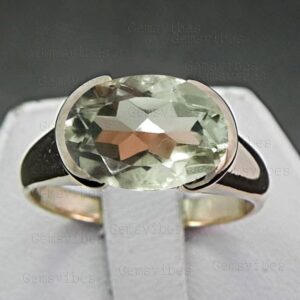 Green Amethyst Ring, Oval Cut Gemstone, Sterling Silver Jewelry, Handmade