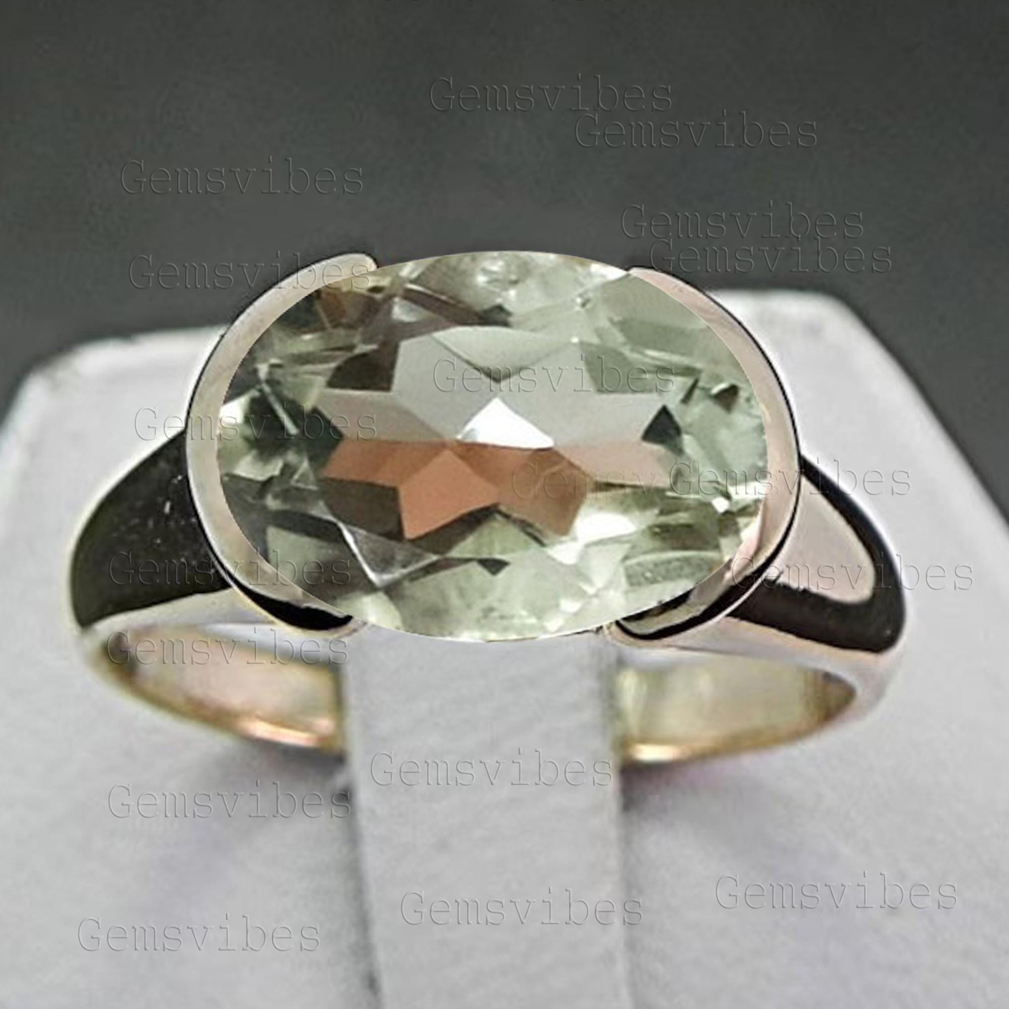 Green Amethyst Ring, Oval Cut Gemstone, Sterling Silver Jewelry, Handmade