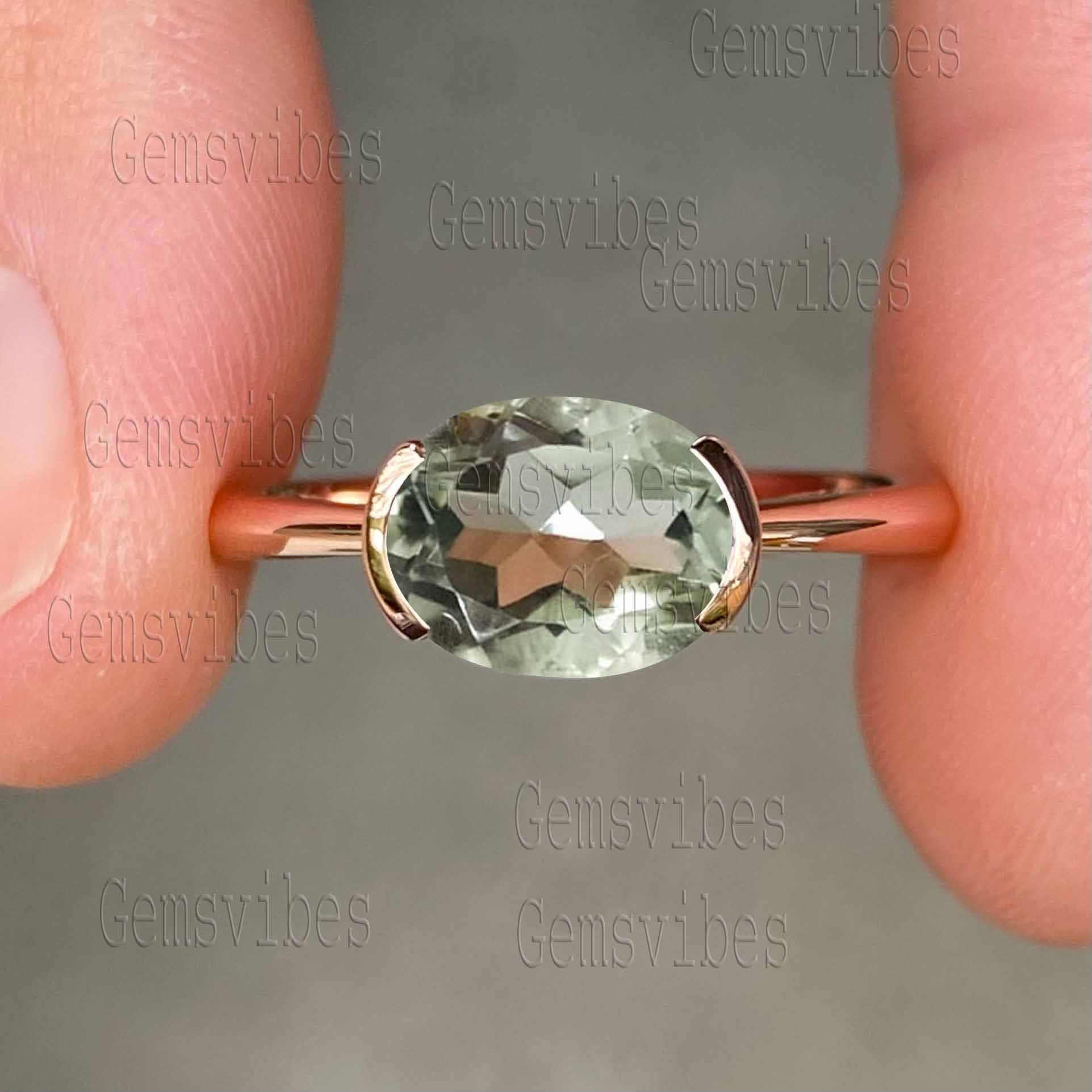 Green Amethyst Ring, Oval Prasiolite, S925 Sterling Silver, Handmade Green Amethyst Ring, Oval Prasiolite, S925 Sterling Silver, Handmade