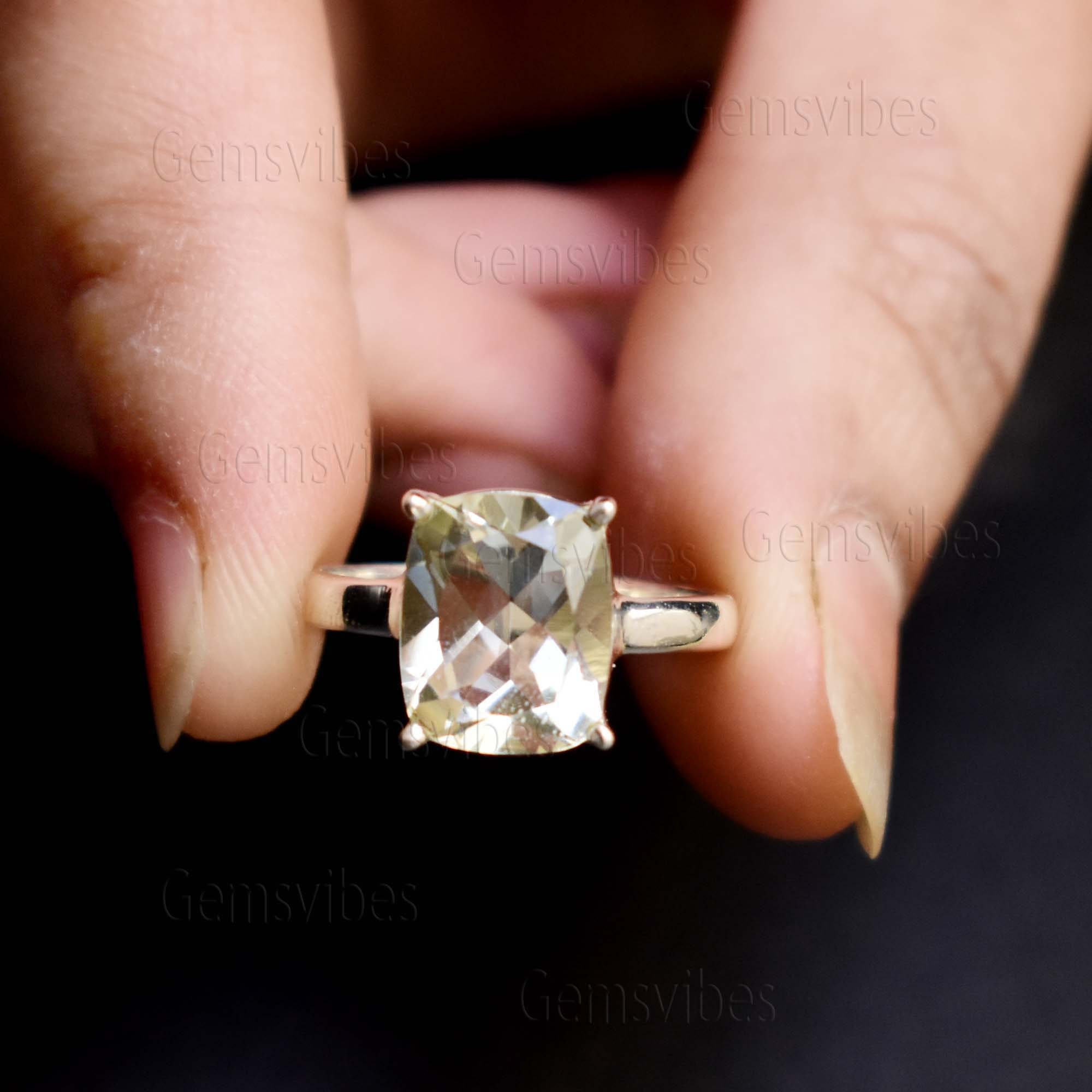 Prasiolite Gemstone Ring, 925 Sterling Silver, February Birthstone