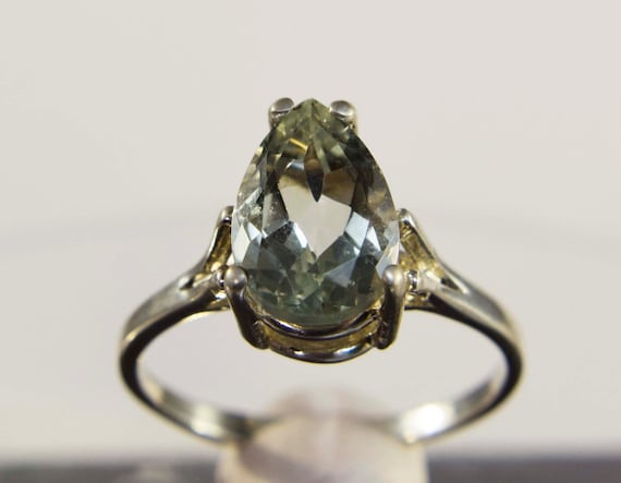 Prasiolite Ring, Genuine Gemstone, Green Amethyst, Green Quartz, 12x8mm 2.55ct, Pear Shaped, Set In 925 Sterling Silver Solitaire Ring Prasiolite Ring, Genuine Gemstone, Green Amethyst, Green Quartz, 12x8mm 2.55ct, Pear Shaped, Set In 925 Sterling Silver Solitaire Ring