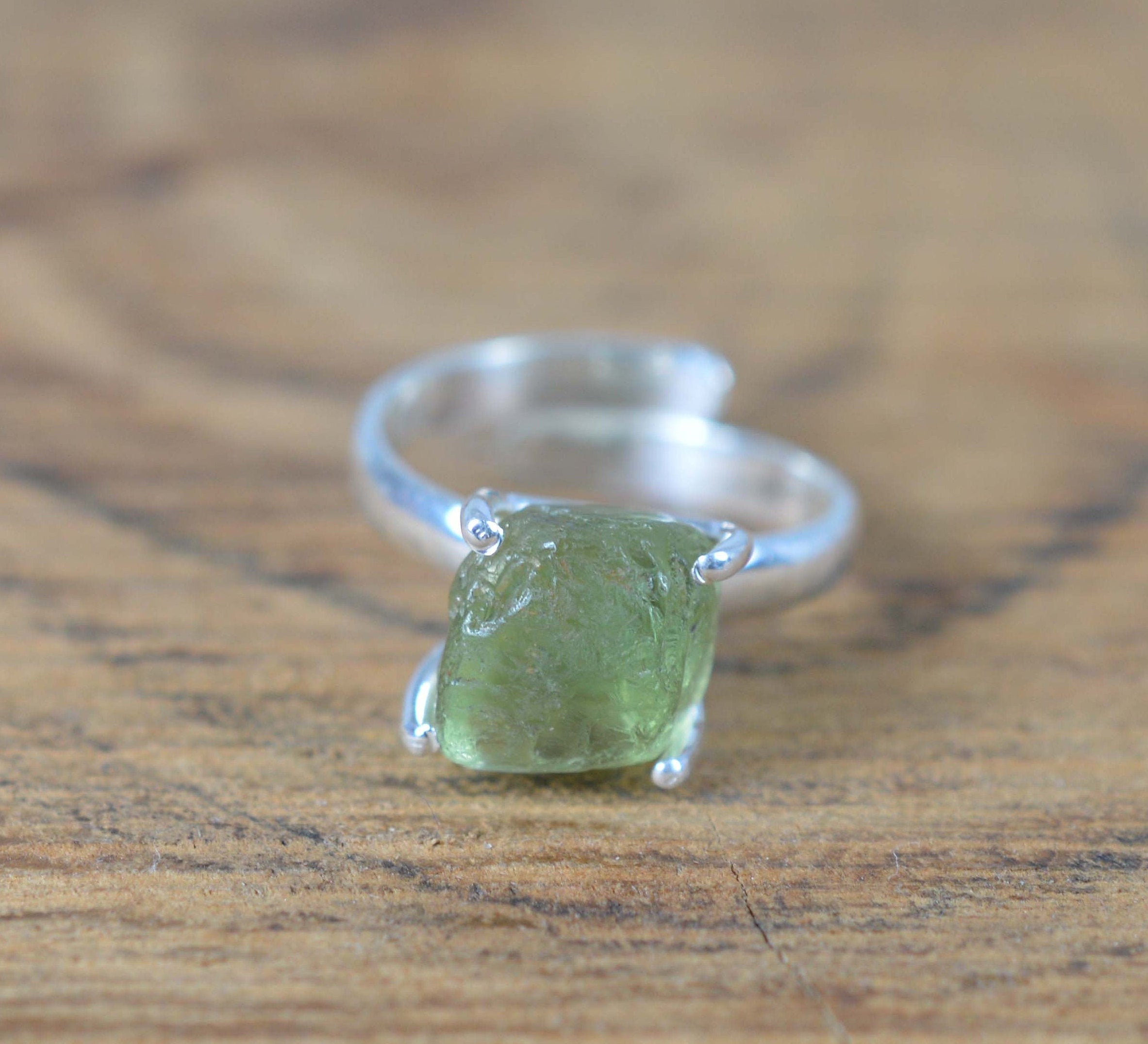 Rough Green Amethyst 925 Sterling Silver Gemstone Ring Size Us- 6/ Uk- L
