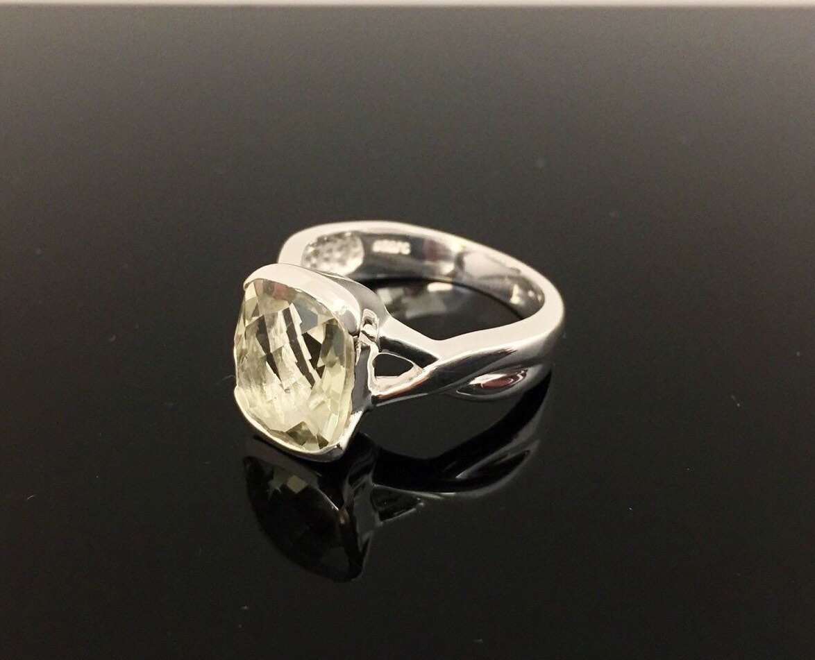 Green Amethyst Silver Ring Size 7 // 925 Sterling Silver Setting // Cushion Cut Stone // Natural Green Amethyst Green Amethyst Silver Ring Size 7 // 925 Sterling Silver Setting // Cushion Cut Stone // Natural Green Amethyst
