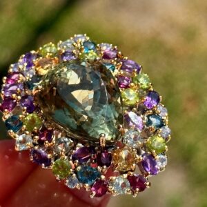 Statement Green Amethyst Multi Gemstone Ring, 925 Sterling Silver, Size 8.5 Statement Green Amethyst Multi Gemstone Ring, 925 Sterling Silver, Size 8.5