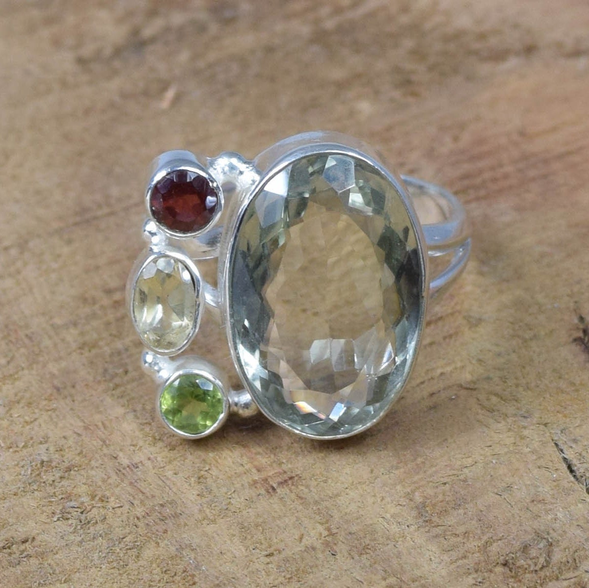 Green Amethyst Sterling Silver Multi Gemstone Ring - Size 8 Green Amethyst Sterling Silver Multi Gemstone Ring - Size 8