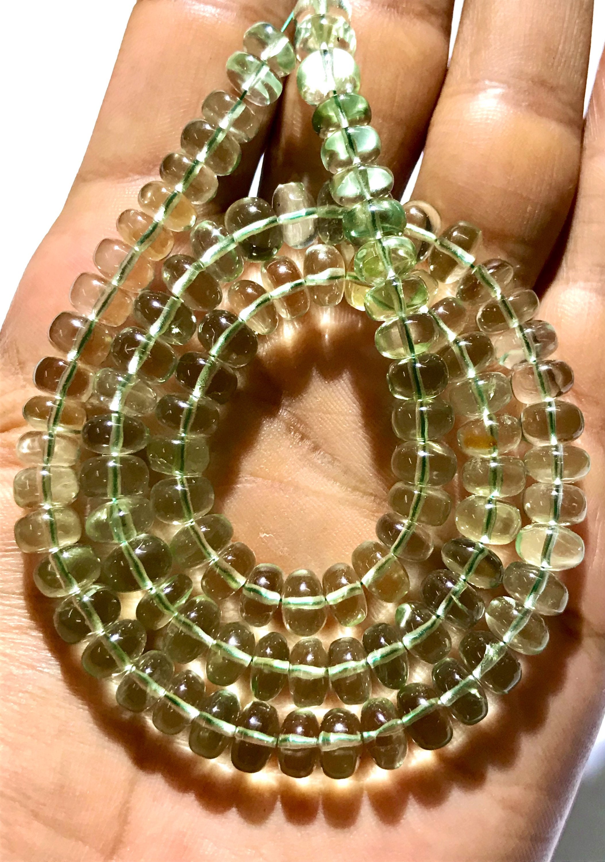 Aaa+ Natural Green Amethyst Smooth Rondelle Beads 7mm Green Amethyst Rondelles 18” Green Amethyst Gemstone Beads Green Amethyst Smooth Beads