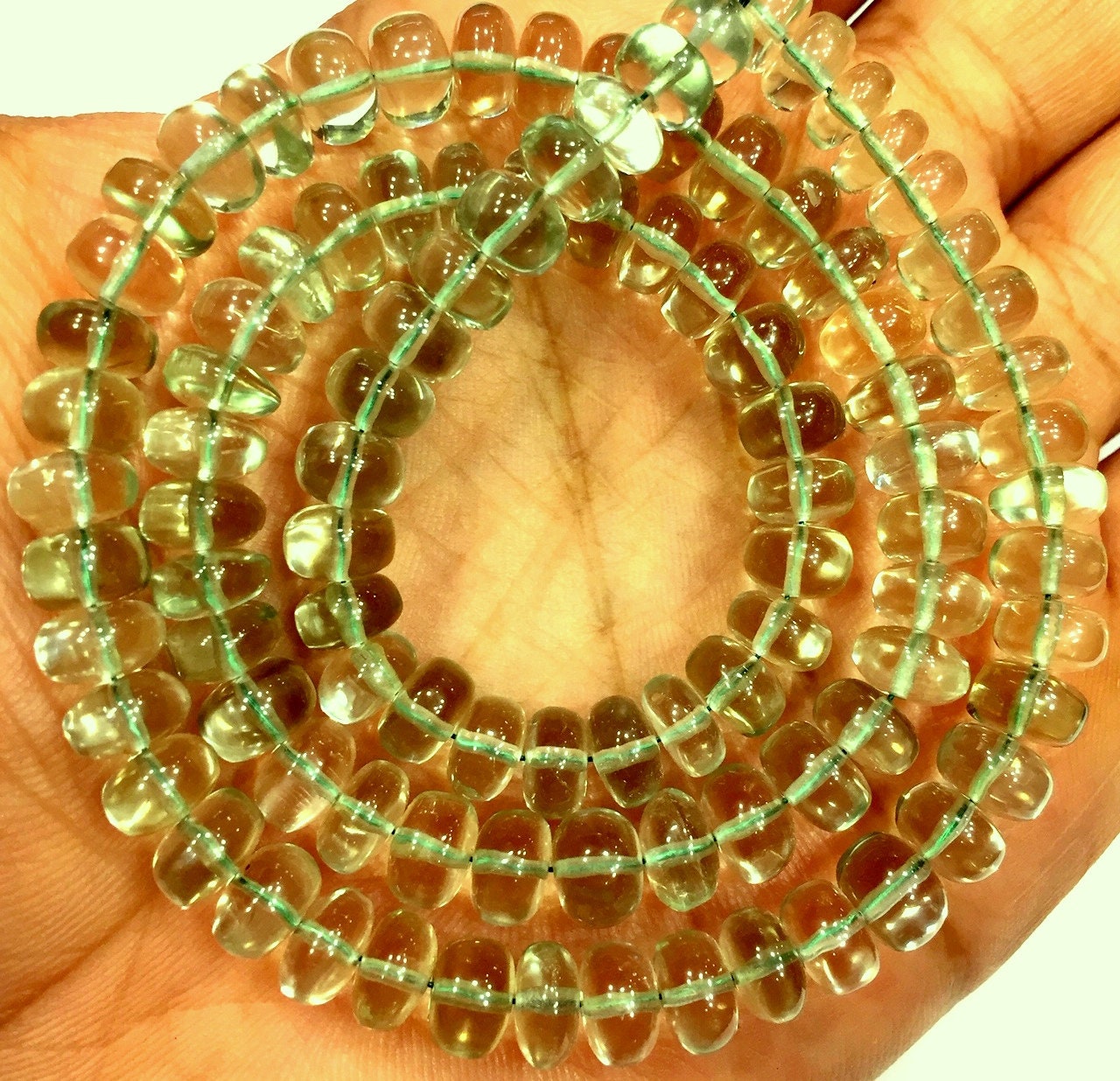 Aaa Quality~great Luster~~natural Green Amethyst Smooth Rondelle Beads 7.mm Green Amethyst Gemstone Beads 7mm Rondelle Jewelry Making Beads.