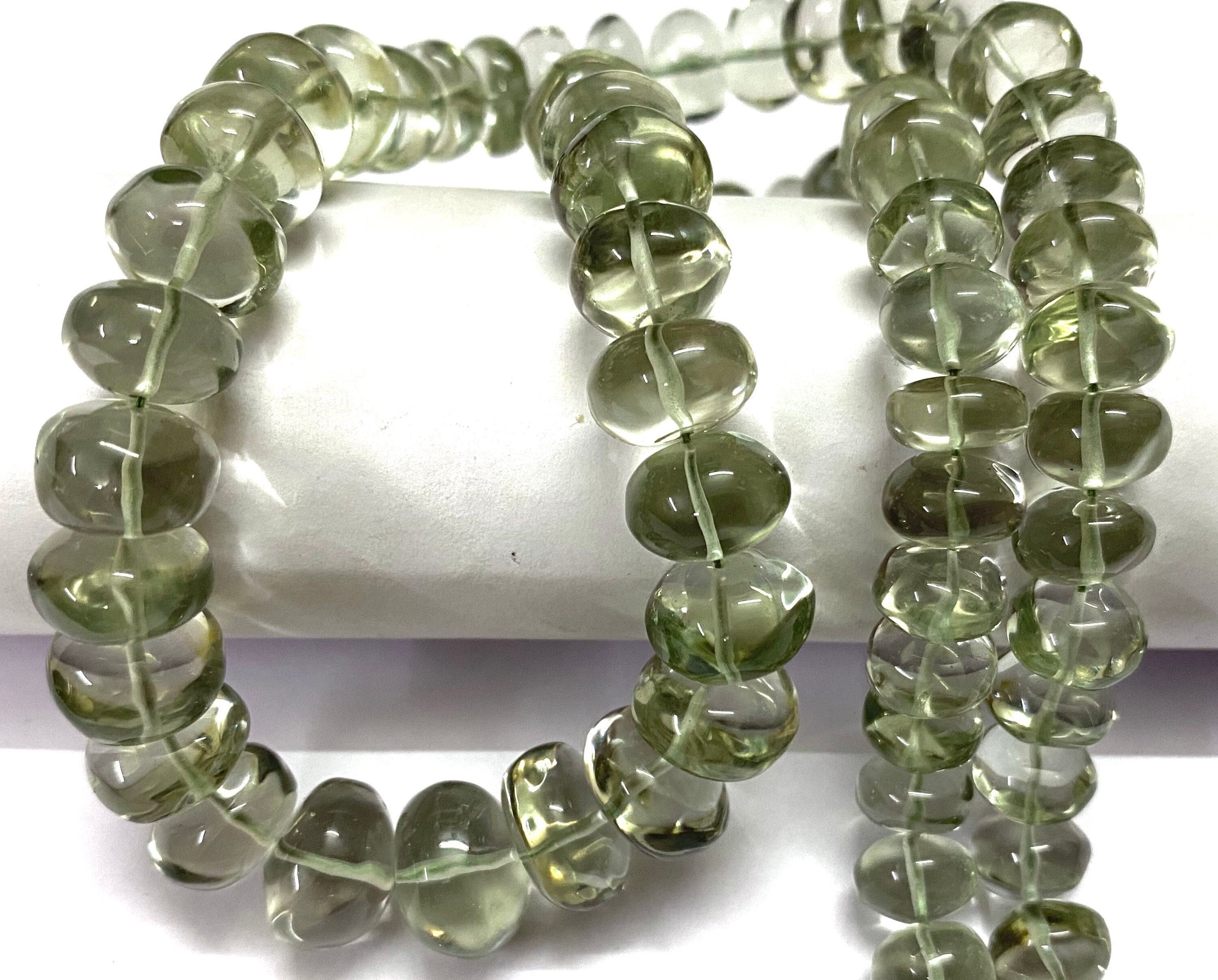 Natural Green Amethyst Smooth Rondelle Beads 8mm-11mm Green Amethyst Rondelles 16” Green Amethyst Gemstone Beads Green Amethyst Smooth Beads