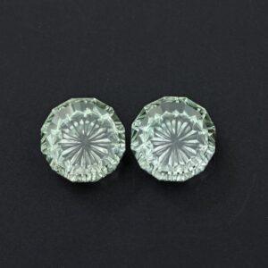 Green Amethyst Round Intaglio Carving Loose Gemstone, 16x16mm, Amethyst Jewelry Making Gemstone, Amethyst Round Carving, Pair ( 2 Pieces )