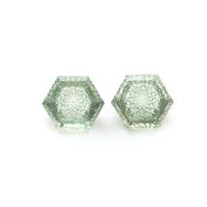 Green Amethyst Hexagon Intaglio Carving Loose Gemstone, 14x16mm, Amethyst Jewelry Making Gemstone, Amethyst Hexagon, Pair ( 2 Pieces )
