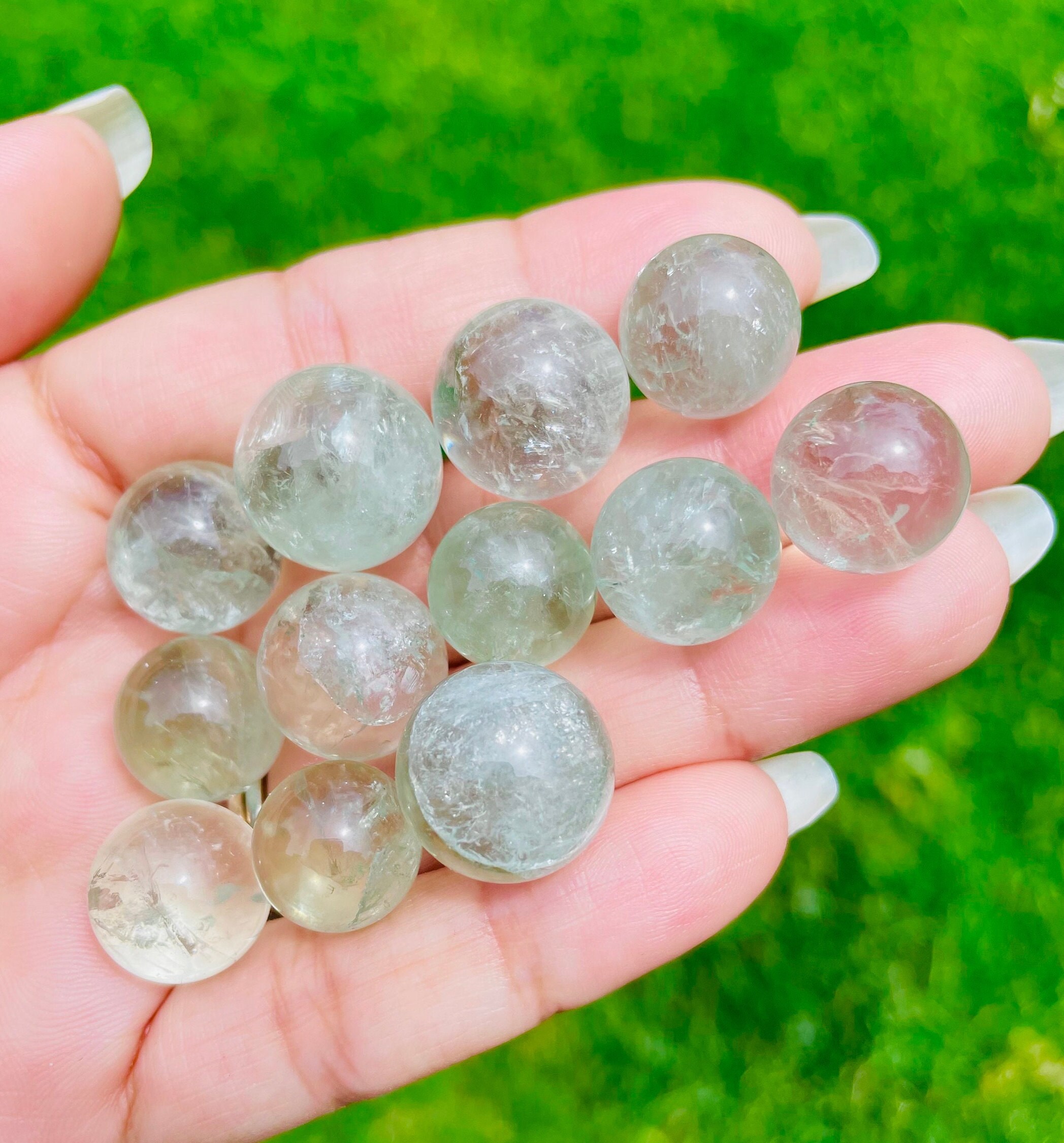 Mini Prasiolite Crystal Sphere: Polished Green Amethyst Gemstone (9-12 Mm)