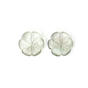 Natural Green Amethyst Flower Carving Loose Gemstone, 30x30mm, Amethyst Jewelry Making Gemstone, Pair (2 Pieces)