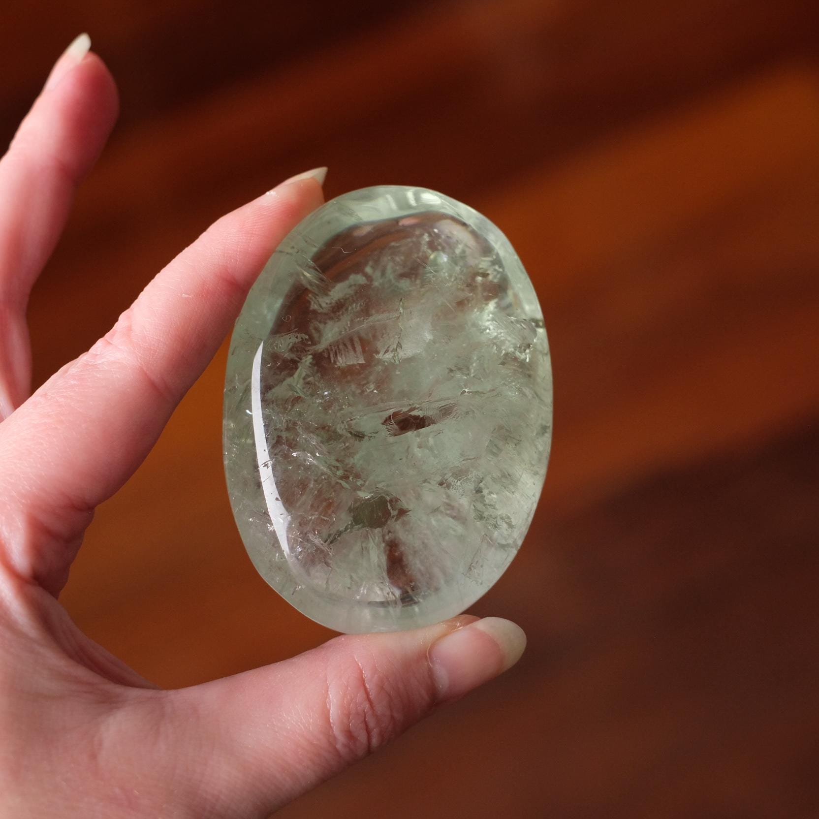 Prasiolite Palm , Green Amethyst Crystal Palmstone