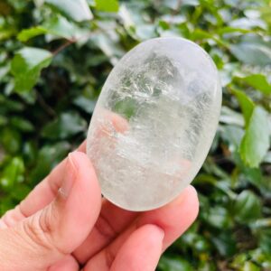 Prasiolite Crystal Palmstone (79.6 Grams) Polished Clear Green Amethyst Gemstone Tumbled Palm Stone