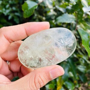 Prasiolite Crystal Palmstone (63.1 Grams) Polished Clear Green Amethyst Gemstone Tumbled Palm Stone