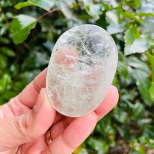 Prasiolite Crystal Palmstone (58.5 Grams) Polished Clear Green Amethyst Gemstone Tumbled Palm Stone