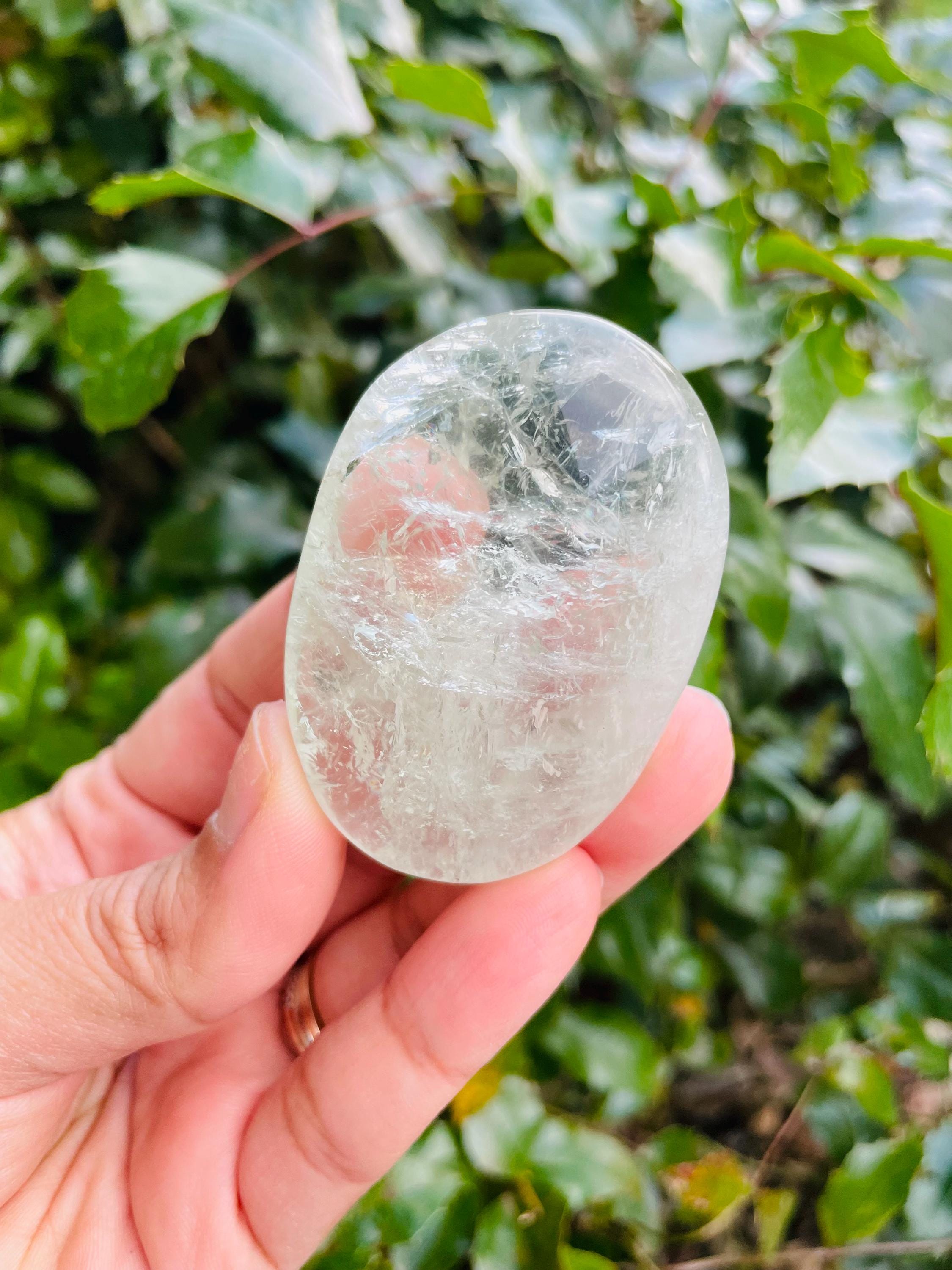 Prasiolite Crystal Palmstone (58.5 Grams) Polished Clear Green Amethyst Gemstone Tumbled Palm Stone