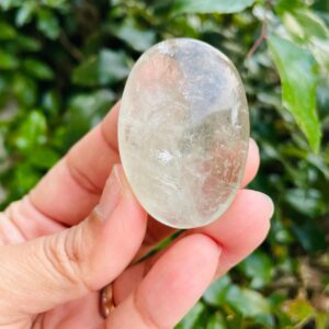 Prasiolite Crystal Palmstone (35.5 Grams) Polished Clear Green Amethyst Gemstone Tumbled Palm Stone
