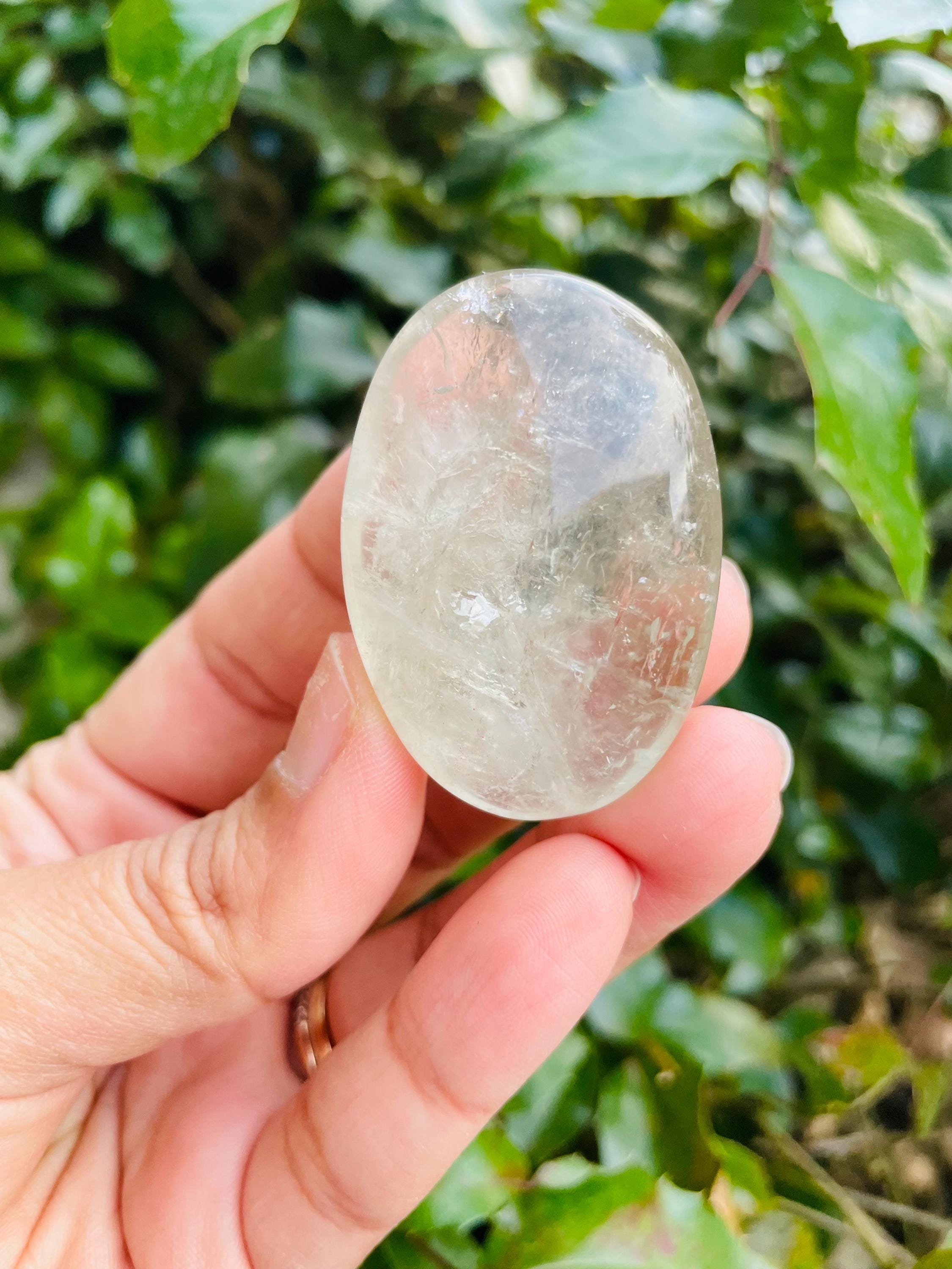 Prasiolite Crystal Palmstone (35.5 Grams) Polished Clear Green Amethyst Gemstone Tumbled Palm Stone