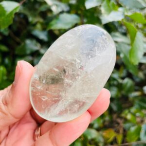 Prasiolite Crystal Palmstone (73.9 Grams) Polished Clear Green Amethyst Gemstone Tumbled Palm Stone