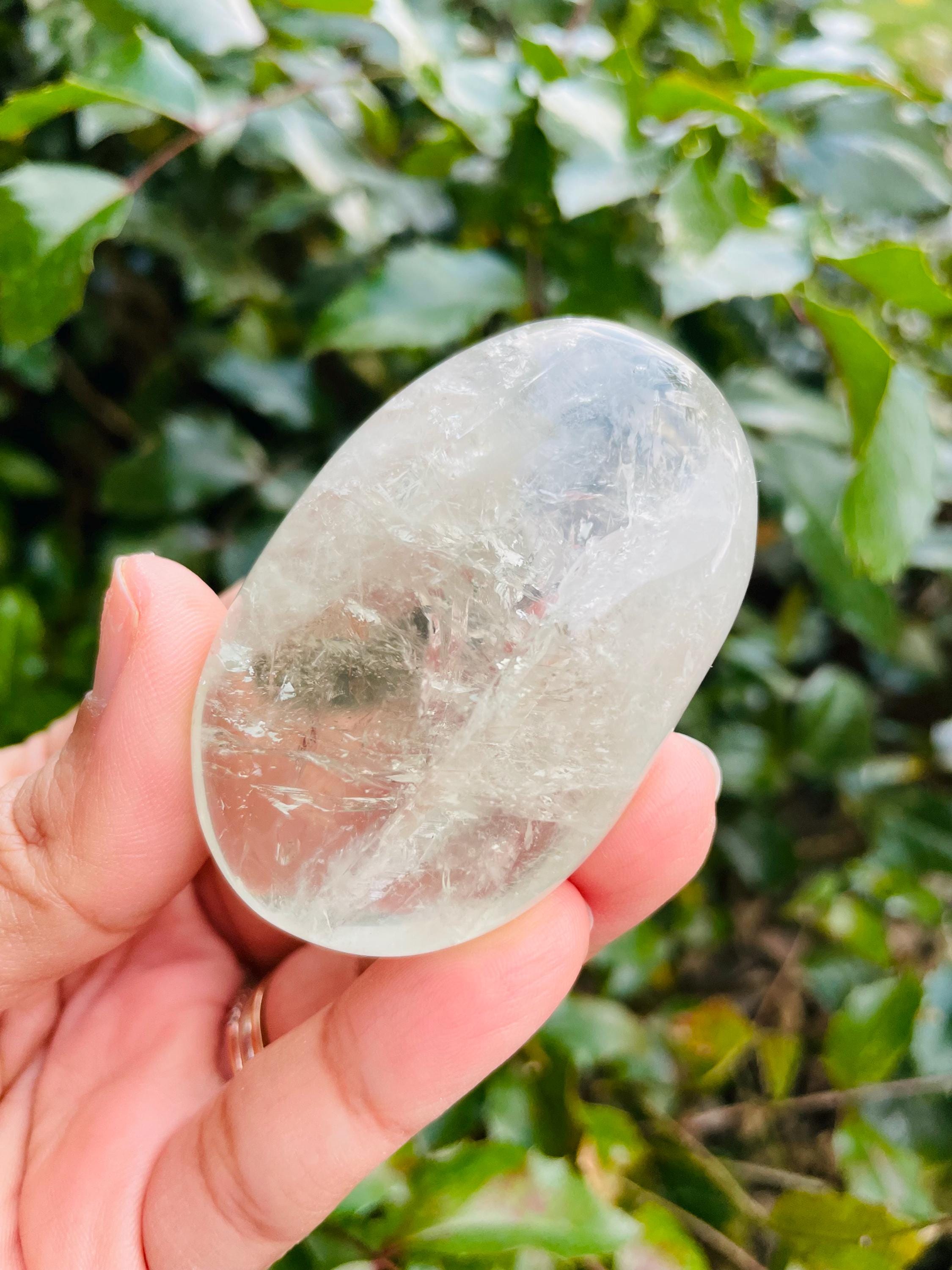 Prasiolite Crystal Palmstone (73.9 Grams) Polished Clear Green Amethyst Gemstone Tumbled Palm Stone