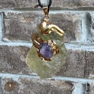 Green Calcite with Amethyst Pendant - Spellcast To Remove Stressful Energies & Enhancing Spirituality and Intuituon