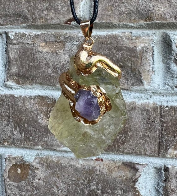 Green Calcite With Amethyst Pendant - Spellcast To Remove Stressful Energies & Enhancing Spirituality And Intuituon