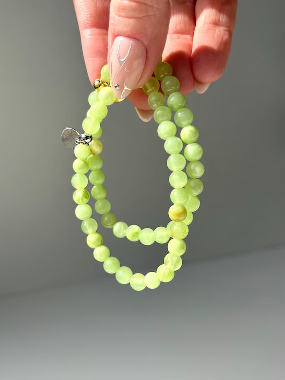 Green Calcite Beaded Bracelet: Handmade Gemstone Stacker, Gold-filled Option. Positive Affirmation. Calming. Emotional Release.