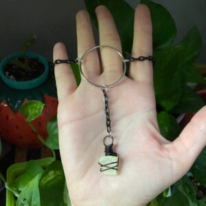 Green Calcite Black Wire Wrapped Boho Crystal Chain Choker Green Calcite Black Wire Wrapped Boho Crystal Chain Choker