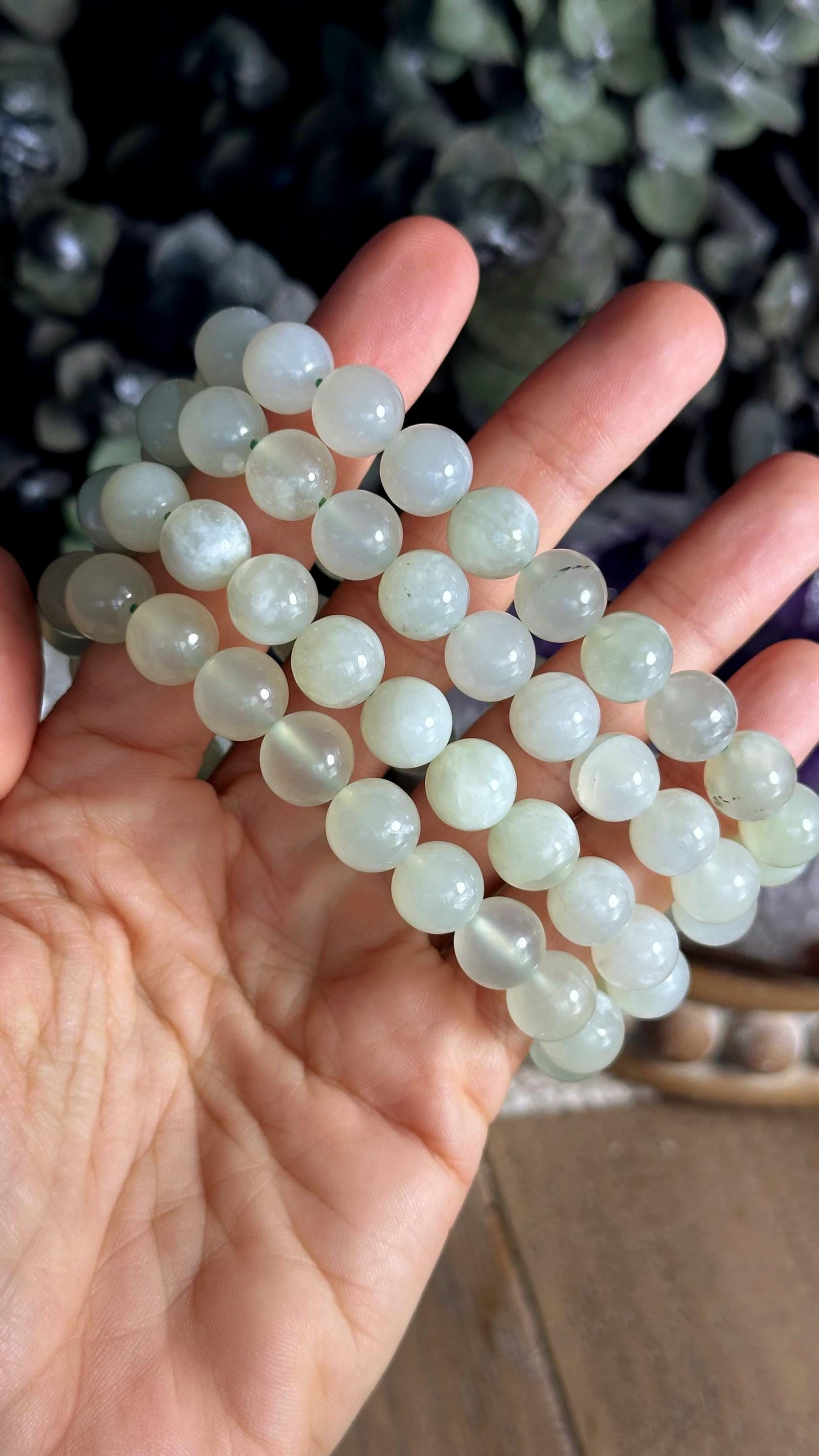10mm Green Calcite Stretch Bead Bracelet For Large Wrist Size