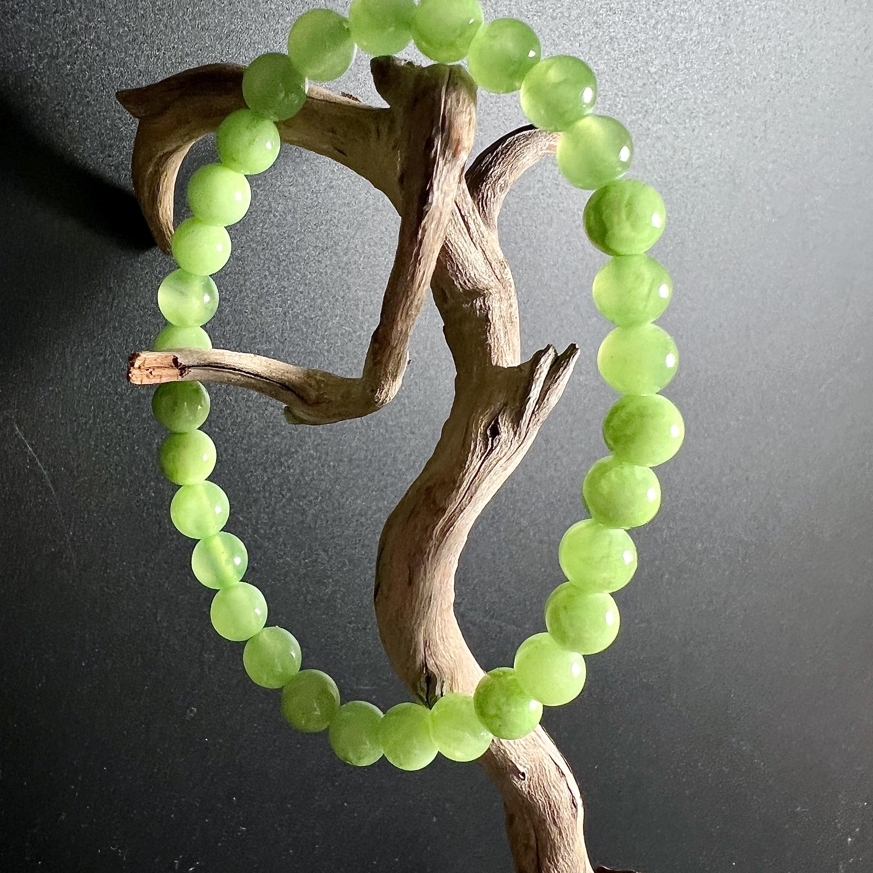 Green Calcite Bracelet 6mm | Lime Green Crystal Stretch | Heart Chakra | Mexico