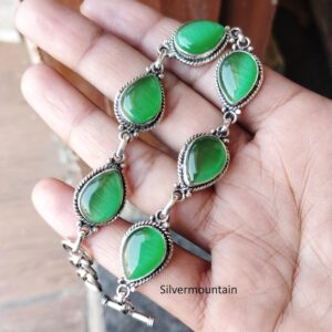 Green Calcite Bracelet, 925 Sterling Silver Toggle Clasp, Handmade Boho Jewelry