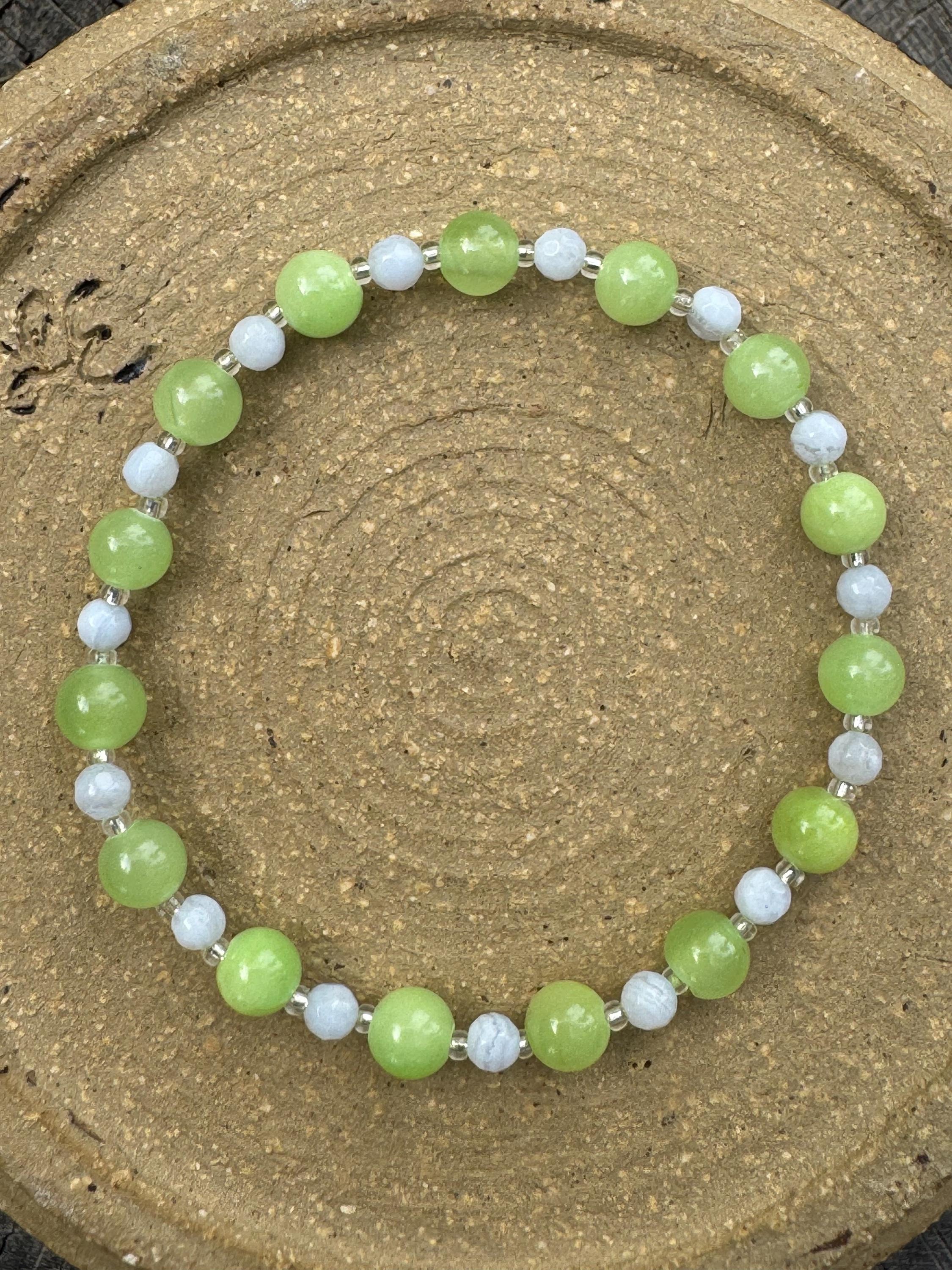 Green Calcite And Blue Lace Agate Stretchy Bracelet