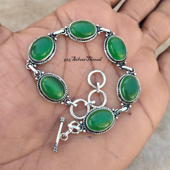 Green Calcite Bracelet: Handmade 925 Sterling Silver Jewelry