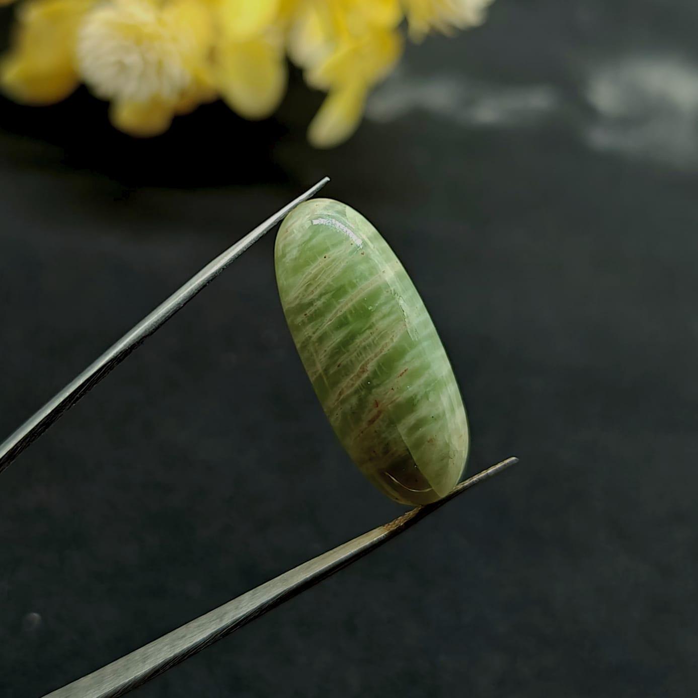 Green Calcite Palm Stone Cabochon, Oval Polished Gemstone