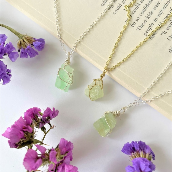 Green Calcite Crystal Necklace, Dainty Custom Necklace, Crystal Necklace, Crystal Necklaces, Dainty 14k Gold Or Silver Plated Necklaces