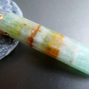 Green calcite point leather pendant–gold filled bail natural banded stick necklace-gemstone women jewelry