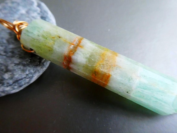 Green Calcite Point Leather Pendant–gold Filled Bail Natural Banded Stick Necklace-gemstone Women Jewelry
