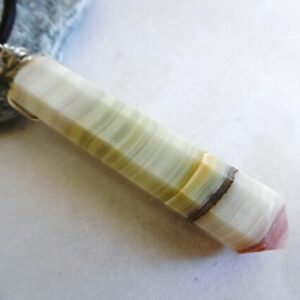 Green calcite banded sterling silver pendant- stick crystal natural necklace- wire wrapped gemstone jewelry Green calcite banded sterling silver pendant- stick crystal natural necklace- wire wrapped gemstone jewelry