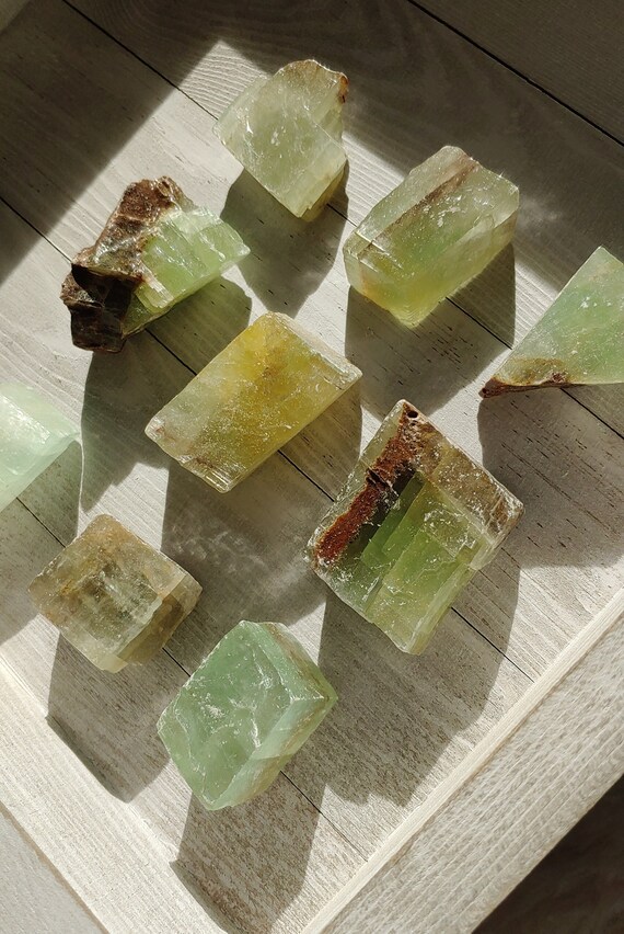 Green Calcite Crystals. Pistachio And Lemon Calcite. You Choose. Rough Natural Raw Stone. Green Yellow Chakra Nature Earth Translucent Rock
