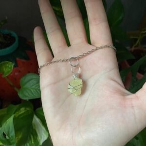 Green Calcite Dainty Wire Wrapped Boho Crystal Necklace Green Calcite Dainty Wire Wrapped Boho Crystal Necklace