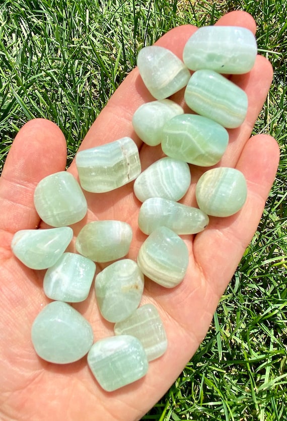 Green Calcite Grade A Tumbled Stone - Tumbled Grade A Green Calcite Crystal - Multiple Sizes Available - Polished Green Calcite Gemstone