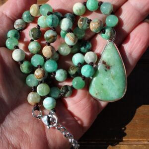 Green Calcite Necklace with Chrysoprase Teardrop Pendant