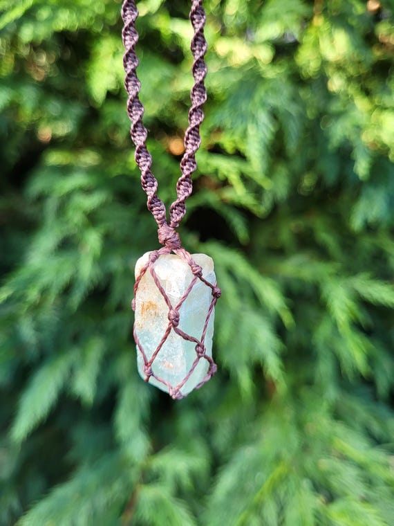 Green Calcite Necklace, Macrame Necklace, Green Calcite Macrame Necklace, Boho Necklace, Netted Necklace, Crystal Necklace