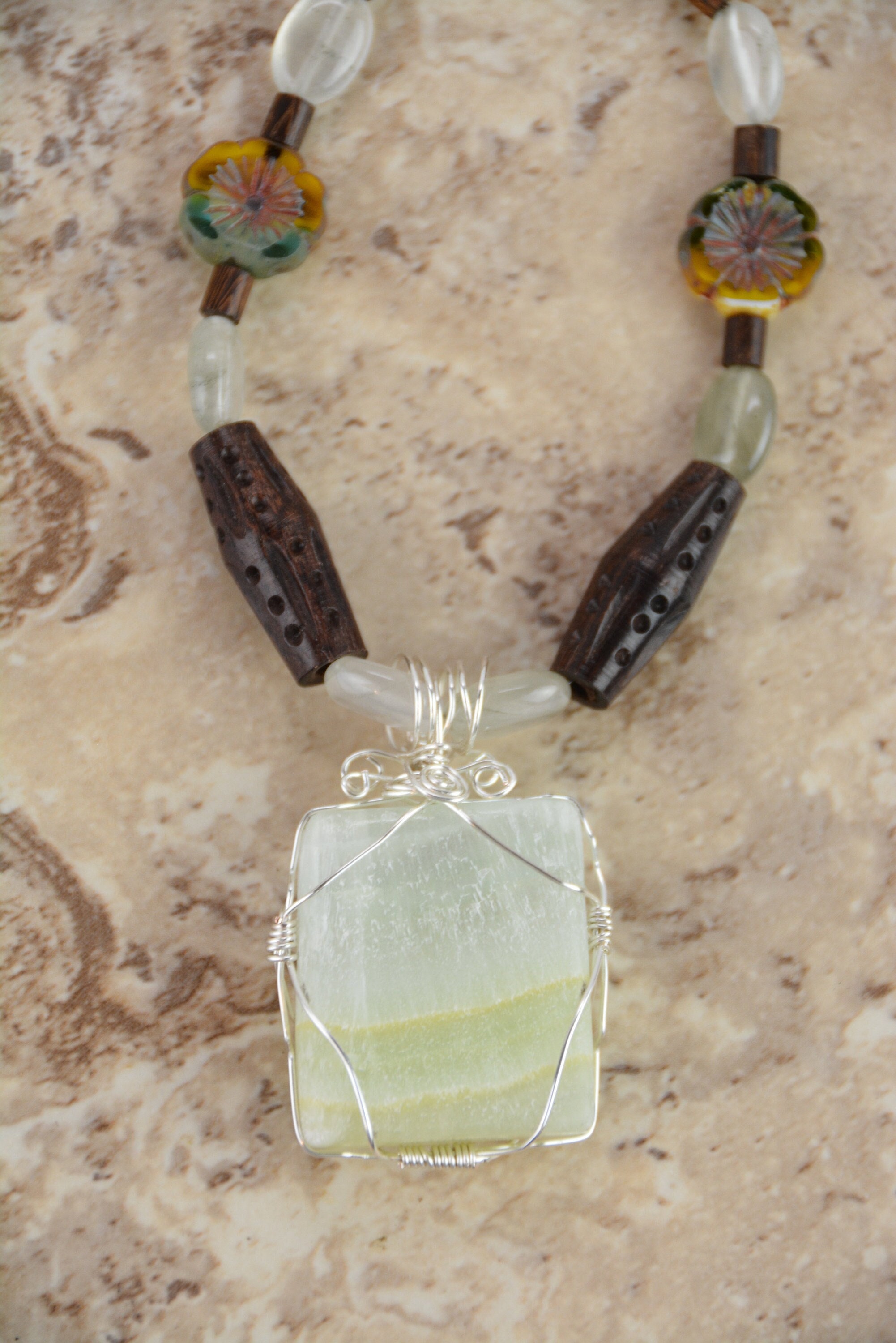 Pistachio Calcite Vegan Suede Necklace