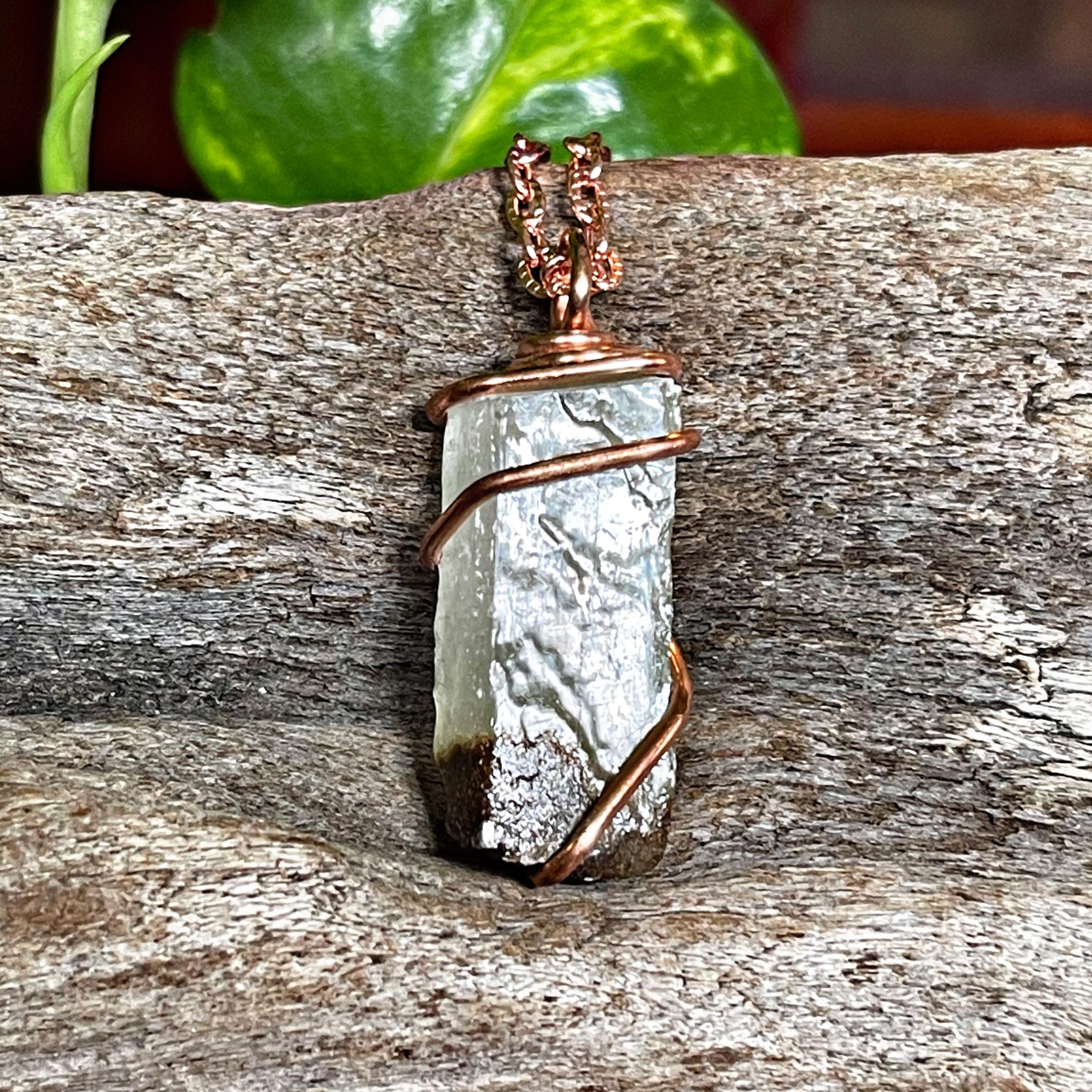 Green Calcite Necklace, Raw Stone Jewelry