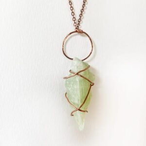 Green Calcite Pendant Necklace, Wire Wrapped Copper, Genuine Raw Crystal Gemstone, Minimalist Bohemian Authentic OOAK Handmade Jewelry
