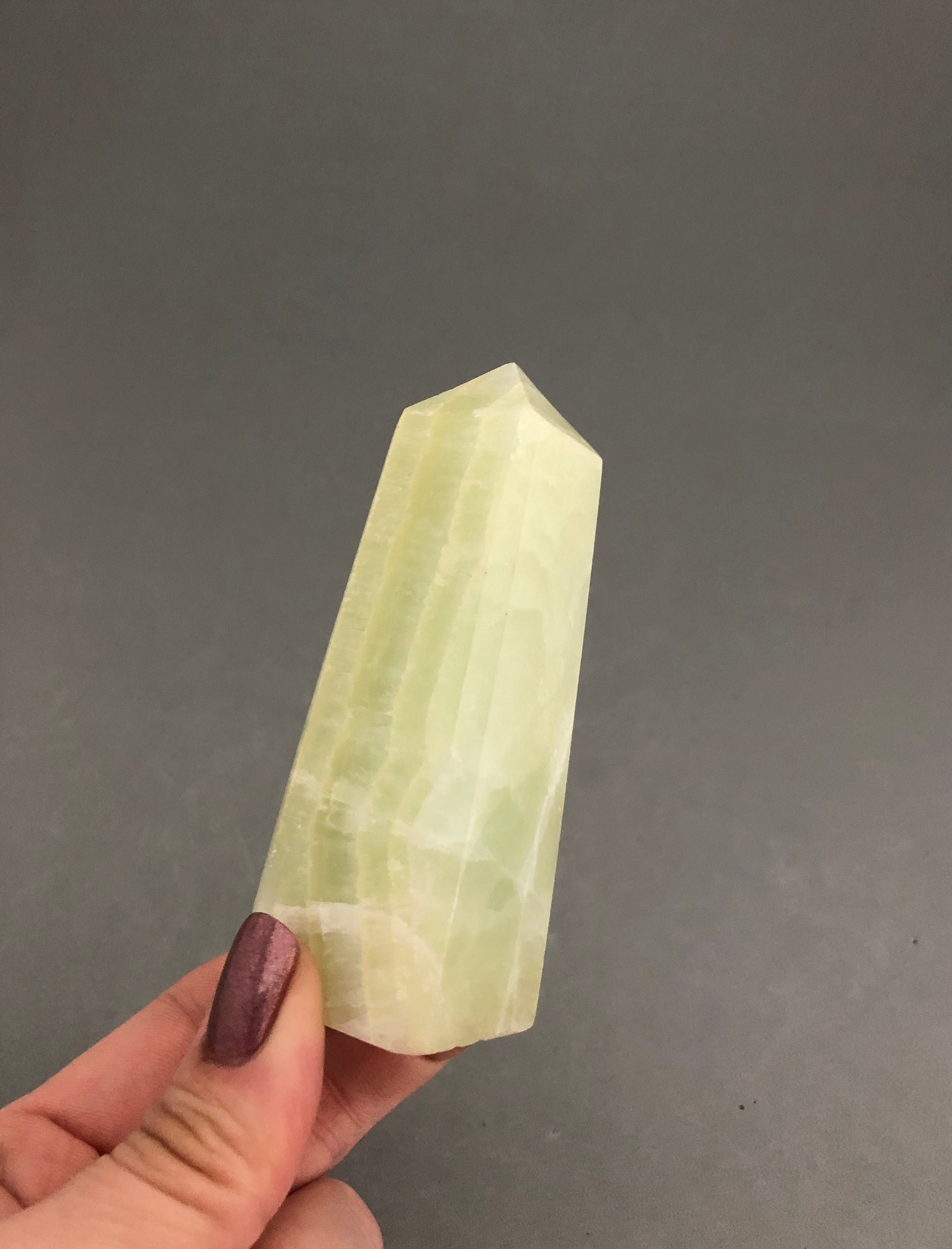 Green Calcite Crystal Point Obelisk (3 5/8" Tall) For Heart Chakra Stone, Astral Travel Channeling, Crystal Grid Point, Manifestation Stone