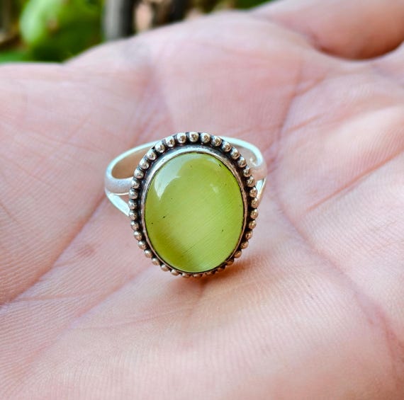 Green Calcite Ring: 925 Sterling Silver Band, Gemstone Jewelry